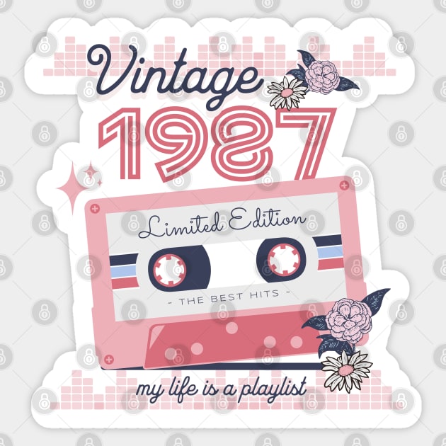 Vintage 1987 Limited Edition Music Cassette Birthday Gift Sticker by Mastilo Designs